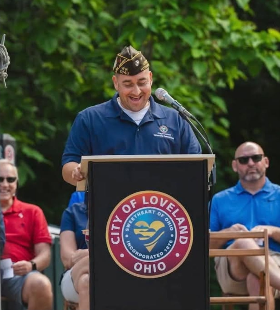 Adam Jeranek speaking at Memorial Day ceremony